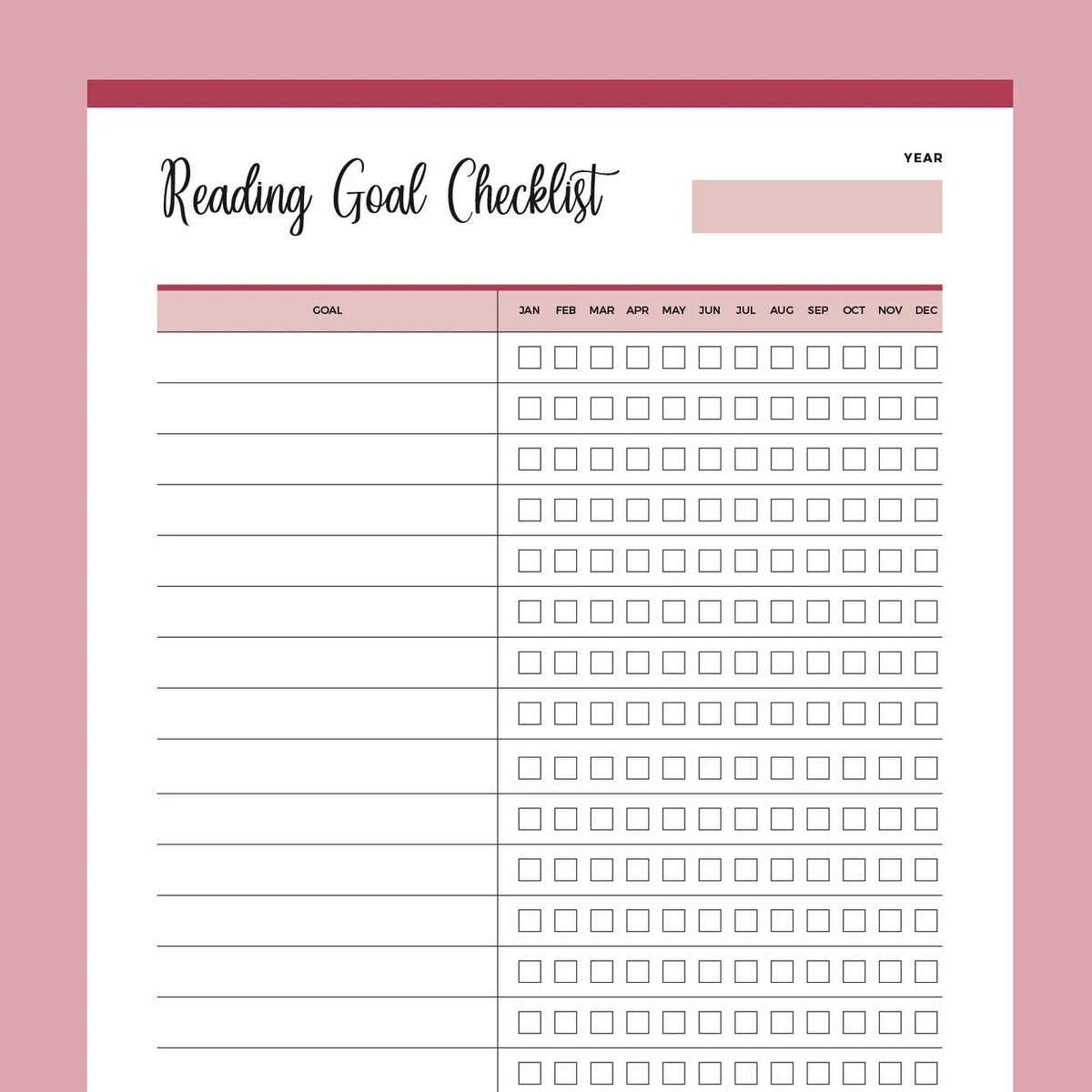 Printable Reading Goal Checklist | Instant Download PDF | A4 & Letter ...