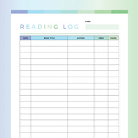 Printable Reading Log For Children - Green and Blue Rainbow