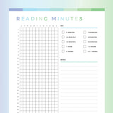 Printable Reading Minutes Tracker For Children - Green and Blue Rainbow