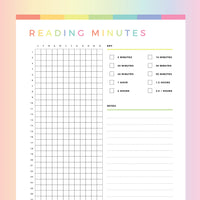 Printable Reading Minutes Tracker For Children - Rainbow