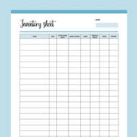Printable Reseller Inventory Sheet - Blue