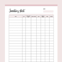 Printable Reseller Inventory Sheet - Pink