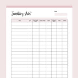 Printable Reseller Inventory Sheet - Pink
