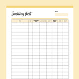 Printable Reseller Inventory Sheet - Yellow
