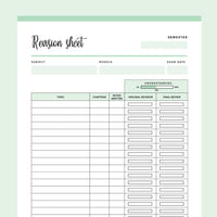 Printable Revision Sheet For Students - Green