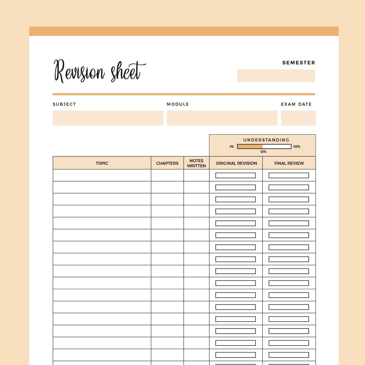 Printable Revision Sheet For Students | Instant Download PDF – Plan ...
