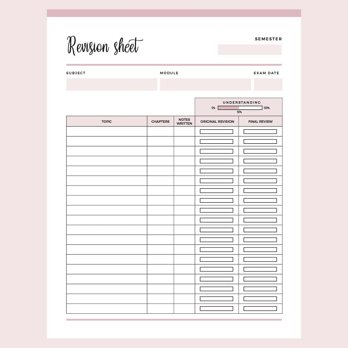 Printable Revision Sheet For Students | Instant Download PDF – Plan ...