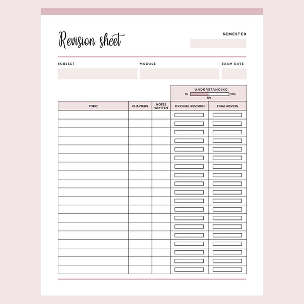 Printable Revision Sheet For Students