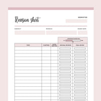 Printable Revision Sheet For Students - Pink