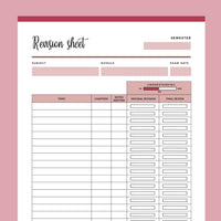 Printable Revision Sheet For Students - Red