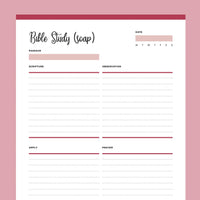 Printable SOAP Bible Study Template - Red