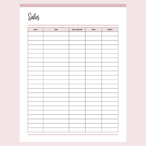 Printable Sales Tracker - Pink