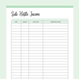 Printable Side Hustle Income Tracker - Green
