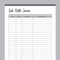 Printable Side Hustle Income Tracker - Grey