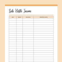Printable Side Hustle Income Tracker - Orange