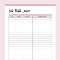 Printable Side Hustle Income Tracker - Pink