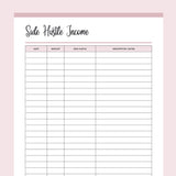 Printable Side Hustle Income Tracker - Pink