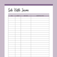 Printable Side Hustle Income Tracker - Purple