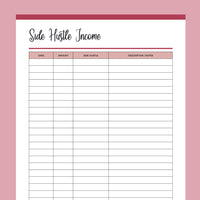 Printable Side Hustle Income Tracker - Red