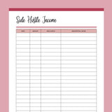 Printable Side Hustle Income Tracker - Red