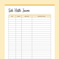 Printable Side Hustle Income Tracker - Yellow