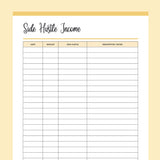 Printable Side Hustle Income Tracker - Yellow