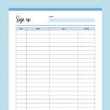 Printable Simple Sign-Up Sheet - Blue