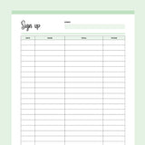 Printable Simple Sign-Up Sheet - Green