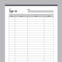 Printable Simple Sign-Up Sheet - Grey