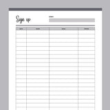 Printable Simple Sign-Up Sheet - Grey