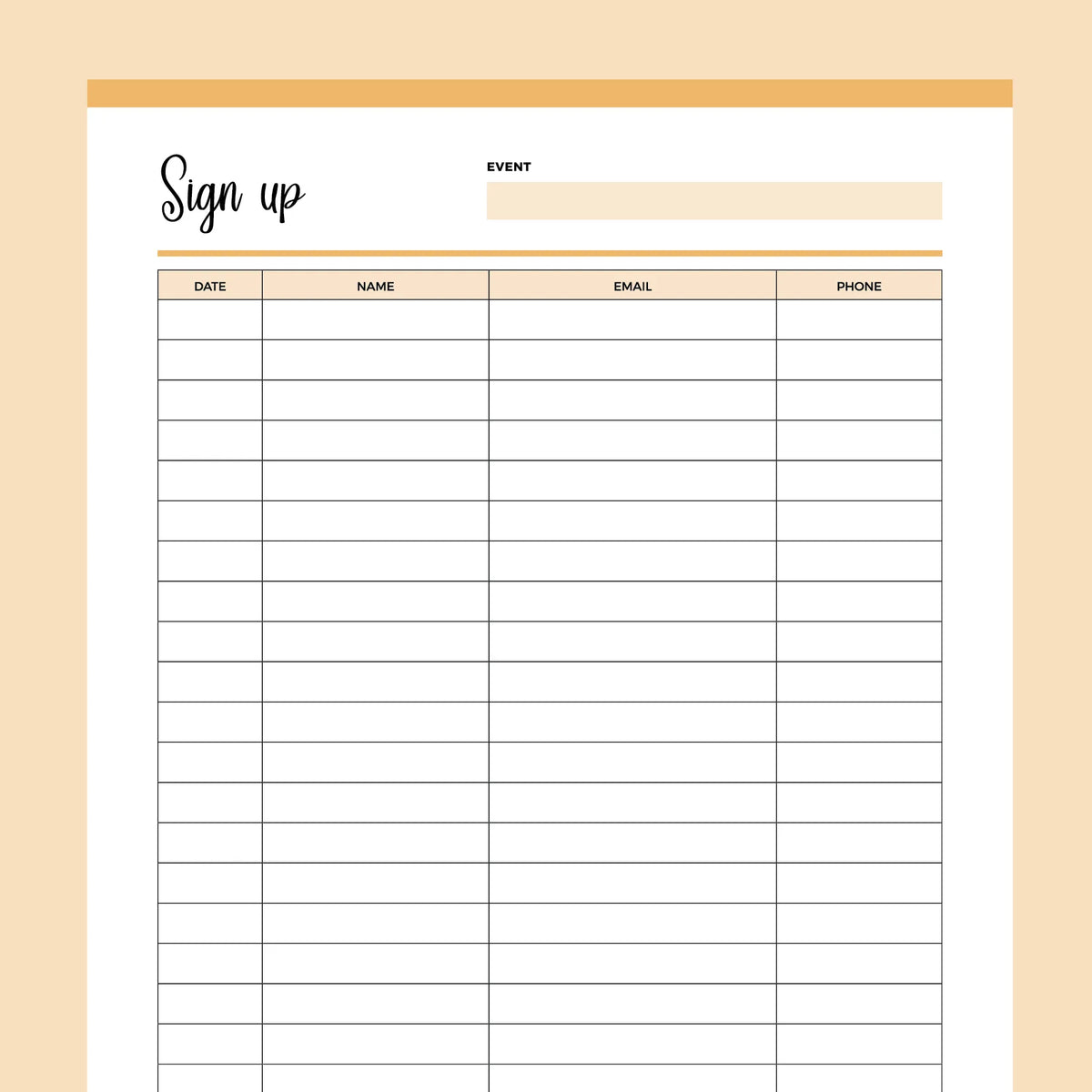 Printable Simple SignUp Sheet Instant download PDF A4 & US Letter