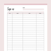 Printable Simple Sign-Up Sheet | Instant download PDF | A4 & US Letter ... Printable Simple Sign-Up Sheet | Instant download PDF | A4 & US Letter ...