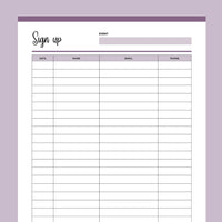 Printable Simple Sign-Up Sheet - Purple