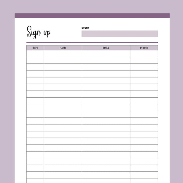 Printable Simple Sign-Up Sheet | Instant download PDF | A4 & US Letter – Plan Print Land printable-simple-sign-up-sheet-instant-download-pdf-a4-us-letter-plan-print-land