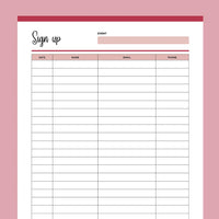Printable Simple Sign-Up Sheet - Red