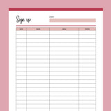 Printable Simple Sign-Up Sheet - Red