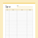 Printable Simple Sign-Up Sheet - Yellow