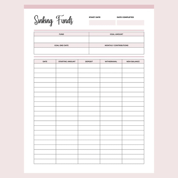 Printable Sinking Funds Tracker