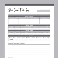 Printable Skin Care Product Trial Tracking - Grey