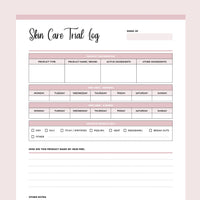 Printable Skin Care Product Trial Tracking - Pink