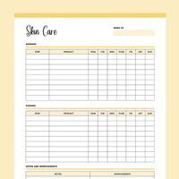 Printable Skin Care Routine Template - Yellow