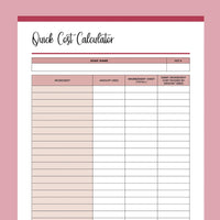 Printable Soap Making Cost Calculator - Red
