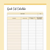 Printable Soap Making Cost Calculator - Yellow
