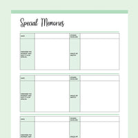 Printable Special Memories Journal - Green