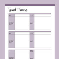 Printable Special Memories Journal - Purple
