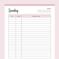 Printable Spending Tracker -Pink