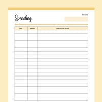 Printable Spending Tracker - Yellow