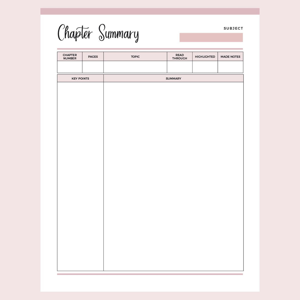 Printable Student Chapter Summary | Instant Download PDF Planner – Plan ...