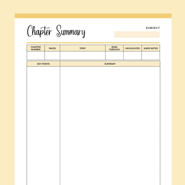 Empty Chapter Paper Blank Chapter Summary Template