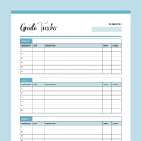 Printable Student Grade Tracker - Blue